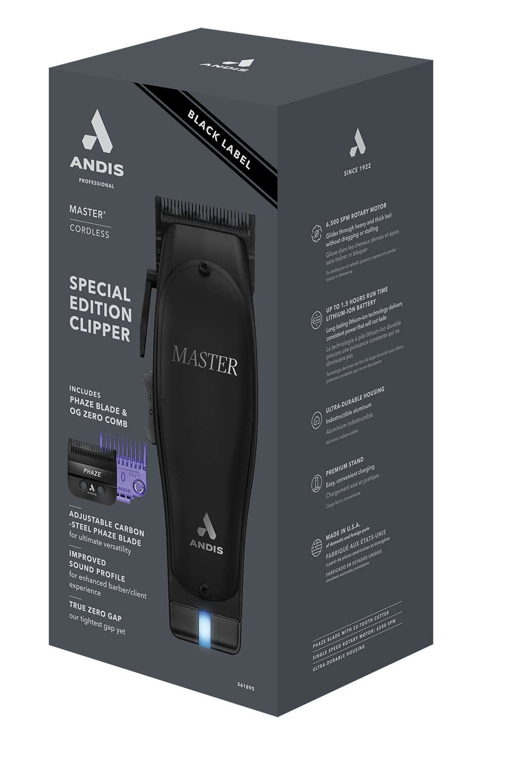 ANDIS CLIPPER MASTER CORDLESS BLACK S/ED